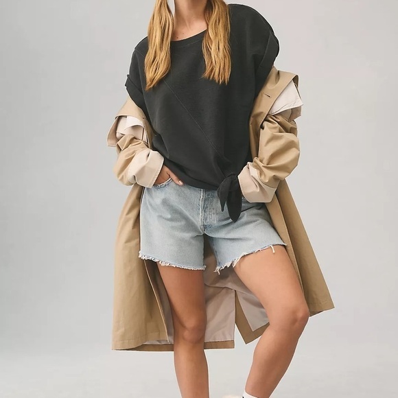 Nwt Anthropologie Pilcro Tie-Front Tee Oxford Gray Black XS - Picture 3 of 16